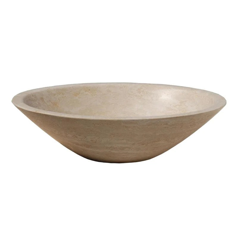 Light Beige Travertine Natural Stone Oval Vessel Sink filled Polished angle view