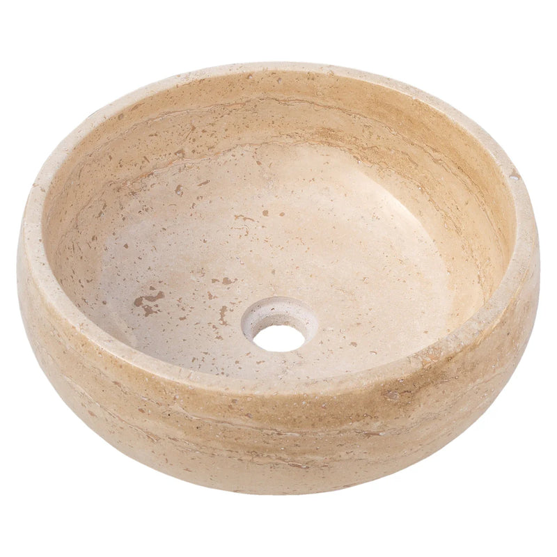 Light Beige Travertine Natural Stone Above Vanity Bathroom Vessel Sink Polished angle view