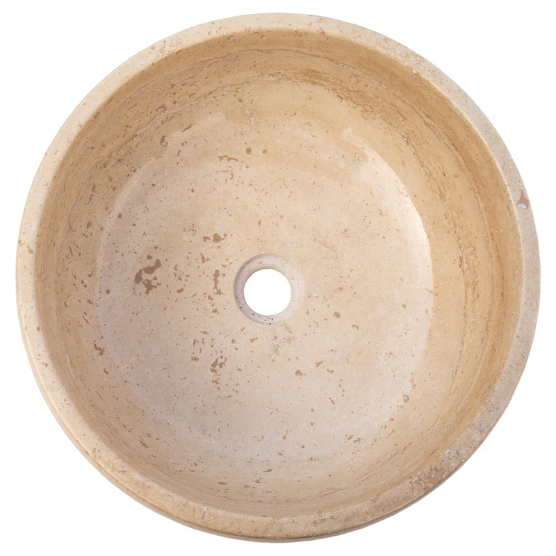 Light Beige Travertine Natural Stone Above Vanity Bathroom Vessel Sink Polished top view