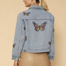 Light Blue Monarch Butterfly Embroidered Denim Jacket | Sizes SM-M Remaining