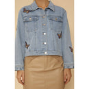 Light Blue Monarch Butterfly Embroidered Denim Jacket | Sizes SM-M Remaining
