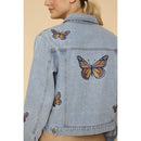 Light Blue Monarch Butterfly Embroidered Denim Jacket | Sizes SM-M Remaining