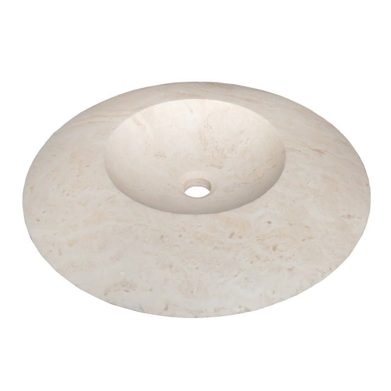 Light Travertine Stone Ufo Shape Vessel Sink NTRSTC17 D21 H6 angle view