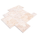 Light Antique Travertine Pattern Tumbled Pavers - Full Truckload dry look angle view