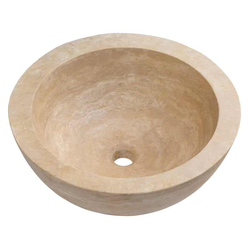 Light Beige Travertine Sloped Above Vanity Bathroom Vessel Sink Honed (D)16" (H1)6" (H2)8" angle view