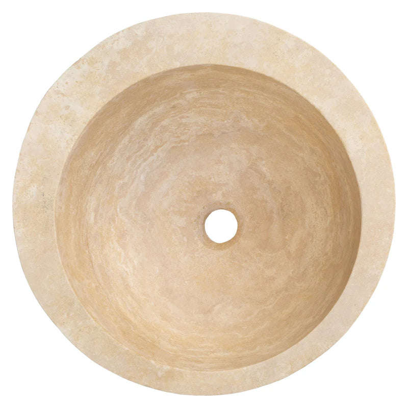 Light Beige Travertine Sloped Above Vanity Bathroom Vessel Sink Honed (D)16" (H1)6" (H2)8" top view