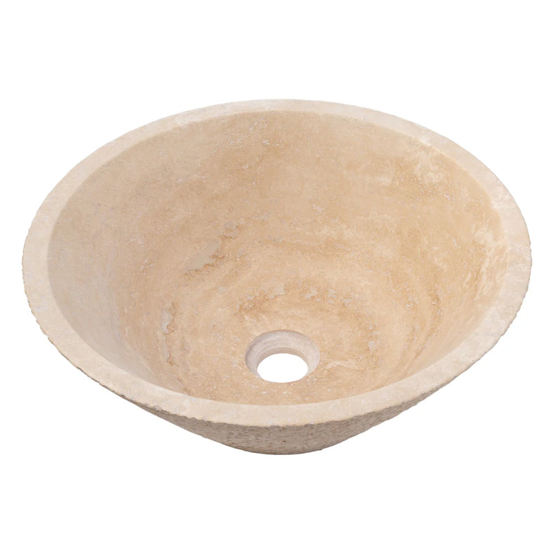 Light Beige Travertine V-Shape Tapered Above Vanity Bathroom Sink (D)16" (H)6" angle view