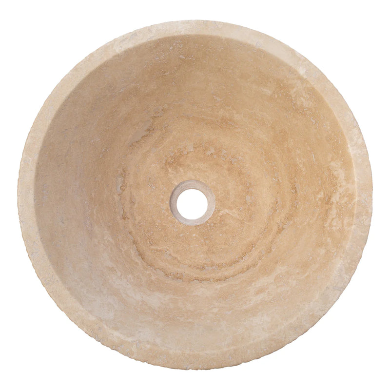 Light Beige Travertine V-Shape Tapered Above Vanity Bathroom Sink (D)16" (H)6" top view