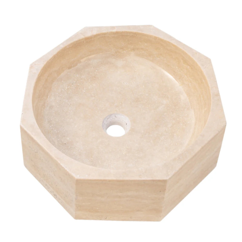 Light Beige Travertine Octagon Above Vanity Bathroom Vessel Sink Polished (D)16" (H)5" angle view