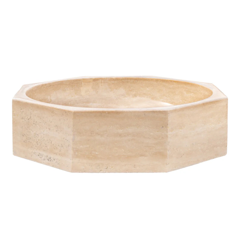 Light Beige Travertine Octagon Above Vanity Bathroom Vessel Sink Polished (D)16" (H)5" side view