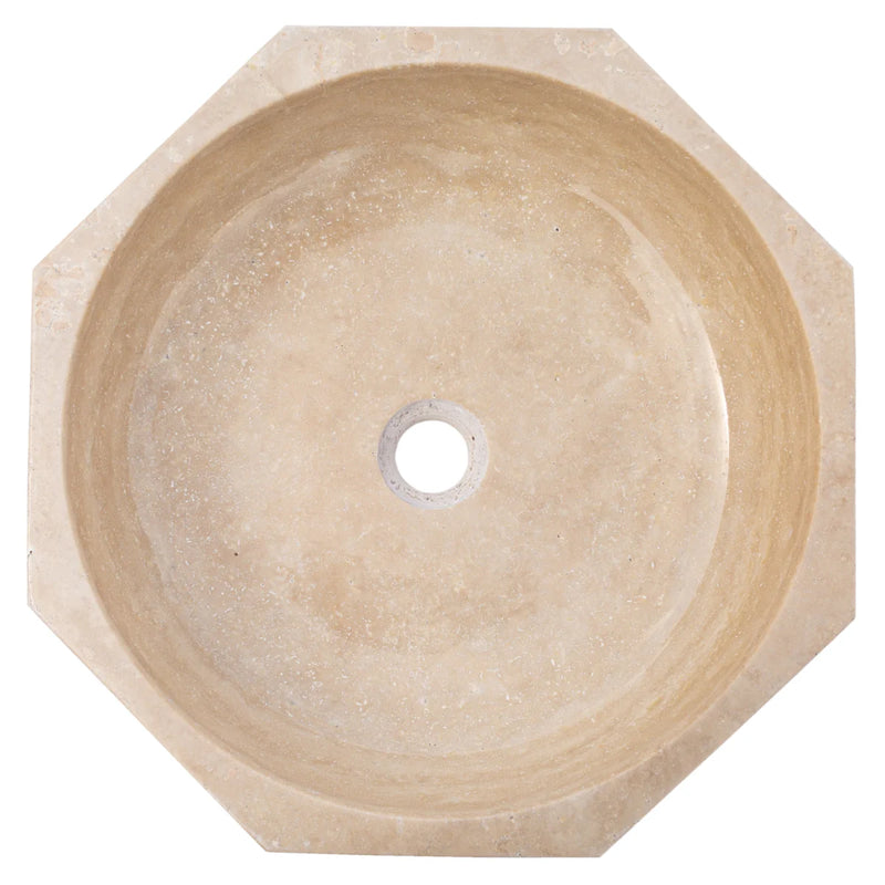 Light Beige Travertine Octagon Above Vanity Bathroom Vessel Sink Polished (D)16" (H)5" top view