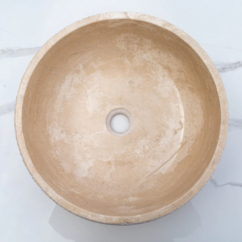 Light Beige Travertine Above Vanity Bathroom Sink Rustic Outside (D)16" (H)6" top view