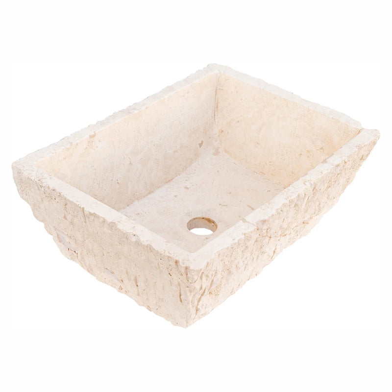 Troia Light Rustic Travertine Rectangular Above Vanity Bathroom Sink Hand Chiseled Exterior angle view