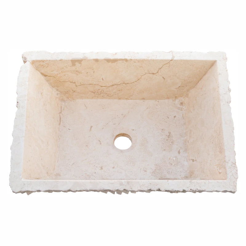 Troia Light Rustic Travertine Rectangular Above Vanity Bathroom Sink Hand Chiseled Exterior top view