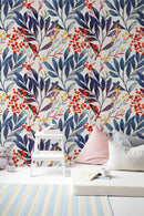 Berries and Blue Leaves Wallpaper