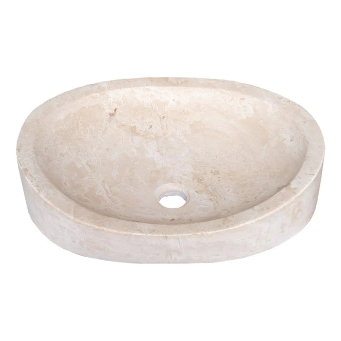 Light Travertine Natural Stone Designer Above Vanity Bathroom Vessel Sink Honed and Filled (W)16" (L)21.5" (H)6" angle view