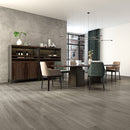SPC Vinyl Rigid Core 7" Width 60" RL, 7mm Thick, 1.5mm IXPE Light Onyx, Omnia Floors - Mazzia Collection dinning view 2