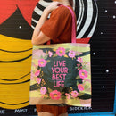 Live Your Best Life Floral Camo Market Tote Bag | Daily Shopping Tote | 15.50" x 15.25" x 6"