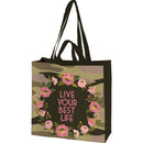 Live Your Best Life Floral Camo Market Tote Bag | Daily Shopping Tote | 15.50" x 15.25" x 6"