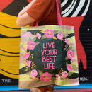 Live Your Best Life Floral Camo Market Tote Bag | Daily Shopping Tote | 15.50" x 15.25" x 6"