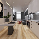SPC Vinyl Rigid Core 7" Width 60" RL, 6mm Thick, 1.5mm IXPE Lively Fallow Veritas Floors - Mazzia Collection Product shoot kitchen view