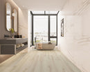 SPC Vinyl Rigid Core 9" Width 60" RL, 8mm Thick, 2mm IXPE Lokai White Paragon Floors - Mazzia Collection Product shoot washroom view