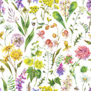 Fashionable Meadow Flowers on White Wallpaper Vogue