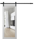 Lucia 2166 White Silk Barn Door with Clear Glass and Black Rail
