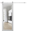 Lucia 2166 White Silk Barn Door with Clear Glass and Silver Finish Rail