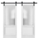 Lucia 22 White Silk Double Barn Door with Frosted Glass and Black Rail