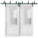 Lucia 22 White Silk Double Barn Door with Frosted Glass | Black Bypass Rails