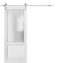 Lucia 22 White Silk Barn Door with Frosted Glass and Silver Finish Rail