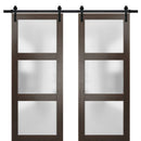 Lucia 2552 Chocolate Ash Double Barn Door with Frosted Glass | Black Rail
