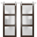 Lucia 2552 Chocolate Ash Double Barn Door with Frosted Glass | Silver Finish Rail