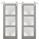 Lucia 2552 Grey Ash Double Barn Door with Frosted Glass | Silver Finish Rail
