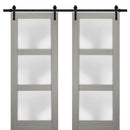 Lucia 2552 Grey Ash Double Barn Door with Frosted Glass | Black Rail