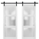 Lucia 2552 Matte White Double Barn Door with Frosted Glass | Black Rail