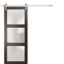 Lucia 2552 Chocolate Ash Barn Door with Frosted Glass and Silver Finish Rail
