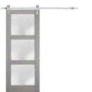 Lucia 2552 Grey Ash Barn Door with Frosted Glass and Silver Finish Rail