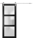 Lucia 2552 Matte Black Barn Door with Frosted Glass and Silver Finish Rail