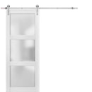 Lucia 2552 White Barn Door with Frosted Glass and Silver Finish Rail