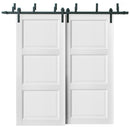 Lucia 2661 Matte White 3 Panel Double Barn Door | Black Bypass Rails