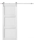Lucia 2661 White Silk 3 Panel Barn Door and Silver Finish Rail