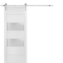 Lucia 4010 White Silk Barn Door with 2 Lites Frosted Glass and Silver Finish Rail
