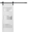 Lucia 4070 White Silk Barn Door with 3 Lites Frosted Glass and Black Rail