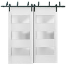 Lucia 4070 Matte White Double Barn Door with 3 Lites Frosted Glass | Black Bypass Rails