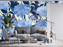 Stylish Blue Flowers Contemporary Wallpaper