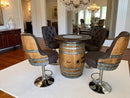 Luxury Wine Barrel Bar Set w/ Pub Table & Wine Barrel Bar Stools - Multi-Use Wine and Whiskey Home Bar Furniture