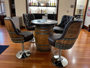 Luxury Wine Barrel Bar Set w/ Pub Table & Wine Barrel Bar Stools - Multi-Use Wine and Whiskey Home Bar Furniture