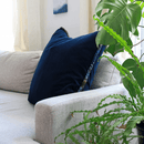 Solid Navy Velvet Luxe Pillow With Fabric Welt